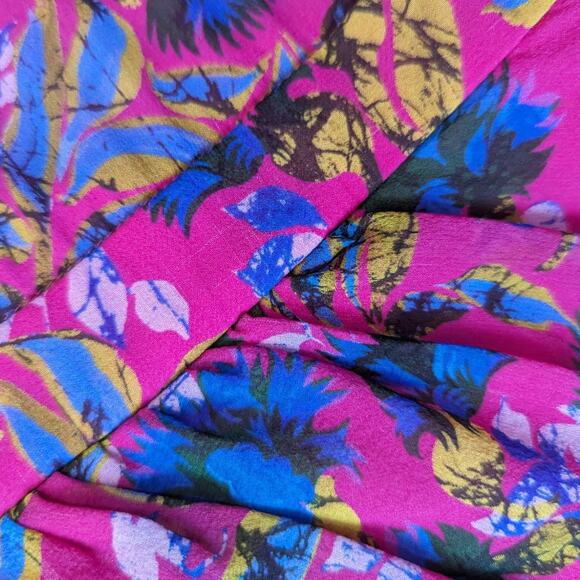 Saloni Edith Pink Floral V-Neck Midi Dress Silk Ruffle Size 0 Women's Preowned - Picture 10 of 15